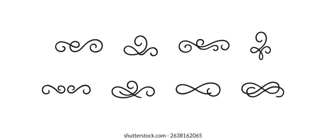 Collection of decorative swirl flourishes and elegant filigree ornaments.
