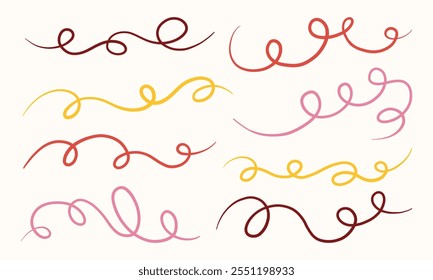 Collection of decorative swirl line patterns. A set of 8 unique swirl line designs, perfect for creative and professional use in graphic projects, invitations, or branding