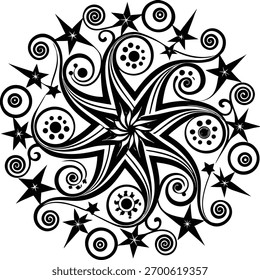 A collection of decorative swirling patterns and star elements, perfect for adding a touch of magic and elegance to designs.