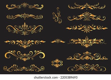 collection of decorative swirls, dividers. Vector calligraphic objects for wedding invitations, greeting cards, and certificate designs. set of classic lines and borders. A set of vector illustrations