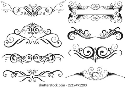 collection of decorative swirls, dividers. Vector calligraphic objects for wedding invitations, greeting cards, and certificate designs. set of classic lines and borders. A set of vector illustrations