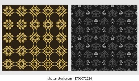 Collection of decorative vector patterns. Retro style. Colors used in the images: black, gold, gray, white.