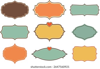 Collection of decorative vintage frames with ornate border in various pastel colors