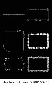 Colección de bordes y marcos blancos decorativos sobre fondo negro