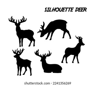 Collection of deer animal silhouettes in various motions