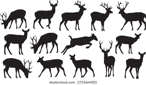 coleção de silhuetas de veado e buck em vários poses