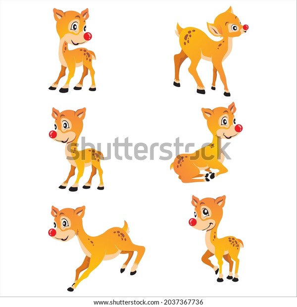 a collection of deer characters\
in various poses. cute and smart deer. mouse deer vector\
