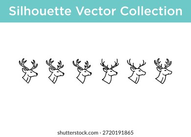 Collection of deer head silhouettes isolated on white background