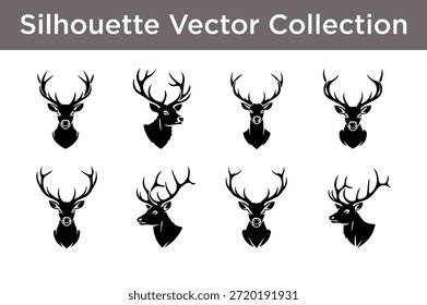 Sammlung von Hirschkopf-Silhouetten einzeln auf weißem Hintergrund