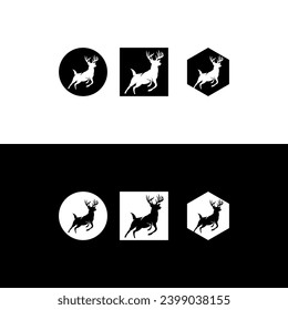 collection of deer icons in black and white logo design vector