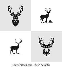 Collection of deer logo silhouette icon vector