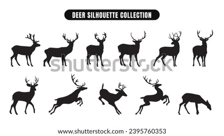 Collection of Deer Silhouette. Silhouettes of Deer Jumping and Standing with Horns
