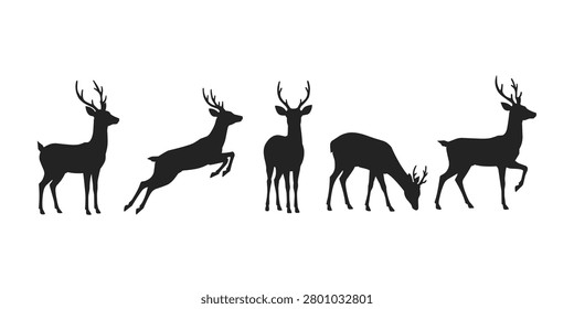 collection of deer silhouette vectors in various poses, not AI generated 