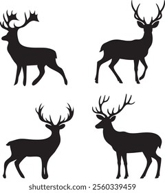 Collection of deer silhouettes displaying elegant antler shapes and natural poses, ideal for wildlife or nature designs.