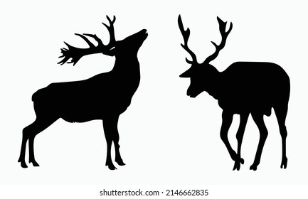 Collection of deer silhouettes set on white background