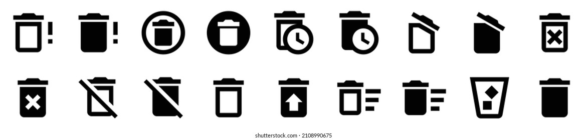 Collection of delete icons. Black flat icon set isolated on white Background
