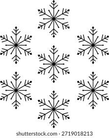 Colección de delicados íconos de copos de nieve en blanco y negro que representan la elegancia invernal y las decoraciones festivas, perfectas para los Elementos de diseño de temporada