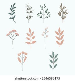 A collection of delicate botanical illustrations in soft pastel colors, ideal for serene and sophisticated design themes.