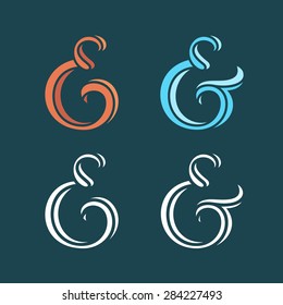 Collection of delicate custom ampersands for wedding invitation. Vector illustration