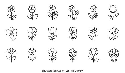 Collection of Delicate Dotted Line Floral Illustrations for Artistic Design Projects