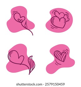 Collection of delicate hand drawn valentine's love, elements premium quality design