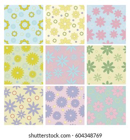 Collection delicate simple floral seamless patterns. 