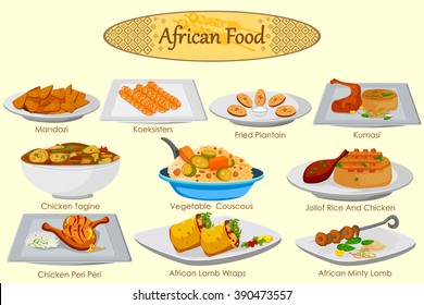 Collection Of Delicious African Food In Vector