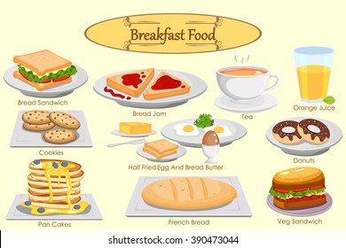 Collection of delicious Breakfast food in vector