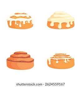 Collection of delicious cinnamon rolls with frosting, isolated on a white background