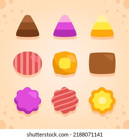 Collection of delicious colorful candies in hand drawn illustration style