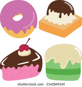 Colección de deliciosa creación de elementos de postre, diseño gráfico de la cocina sabrosa.