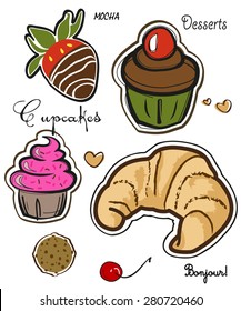 Collection of delicious dessert isolated on white background