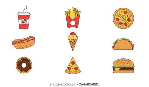 A Collection of Delicious Fast Food and Sweet Treat Icons for Your Next Design Project