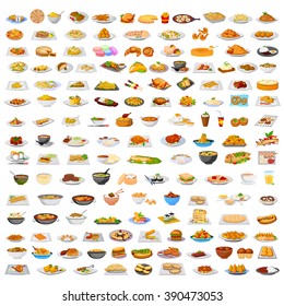 Collection of delicious food from around the world in vector