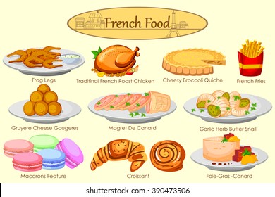 Collection of delicious French food in vector