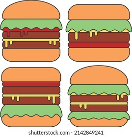 Collection of delicious hamburger element creation, Tasty food illustration graphic design.
