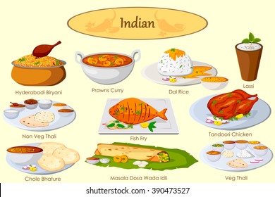 Collection of delicious Indian food in vector