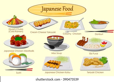 Collection of delicious Japanese food in vector