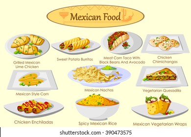 Collection of delicious Mexican food in vector svg