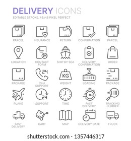 Collection of delivery line icons. 48x48 Pixel Perfect. Editable stroke