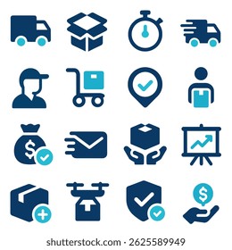 Collection of Delivery and Logistics Icons Fast Shipping, Order Tracking, and Secure Payment Symbols