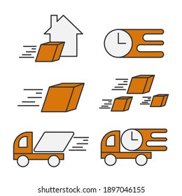 Collection of delivery logo templates icon in orange style set. Speed business service express shipping logotype vector illustration