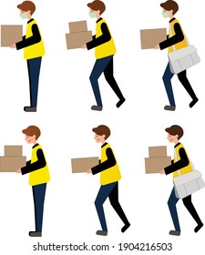 collection of delivery man icon wearing mask