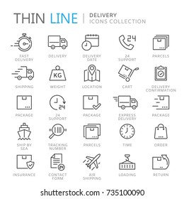 Collection of delivery thin line icons