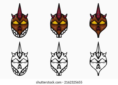 collection of demon with horn illustration. color and line art style. suitable for mascot, logo or t-shirt design