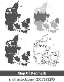 Collection of Denmark country grey political maps set with outline border