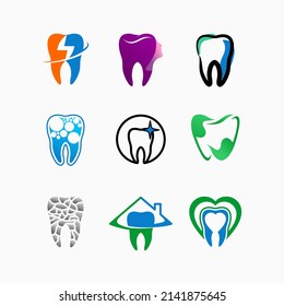 A collection of dental care or dental clinic logo designs in a modern and creative concept