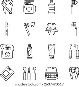 Collection of dental care icons for oral hygiene and dentist tools. Perfect for healthcare designs