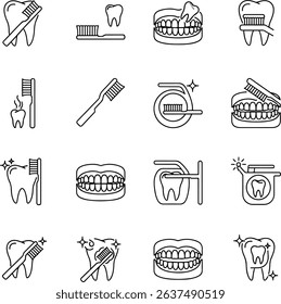 Collection of dental care icons for oral hygiene and dentist tools. Perfect for healthcare designs