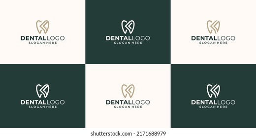 Collection dental clinic logo design with geometric line abstract dental logo and initials letter K abstract vector illustrator design.